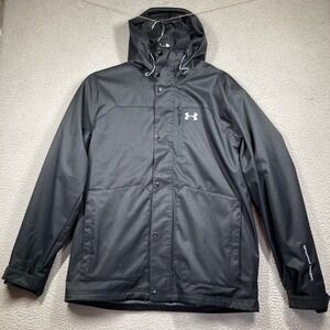 Under Armour ColdGear Hooded Coat Jacket Men L Black Sherpa Lined Loose Parka